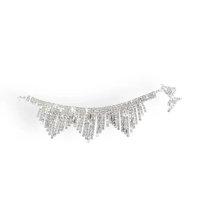 Women's Silver  Glittery Rhinestone Tassel Anklet - OSFM - Wild Time Fashion