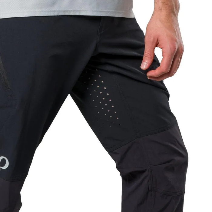 Black pants with a brand logo on a white background