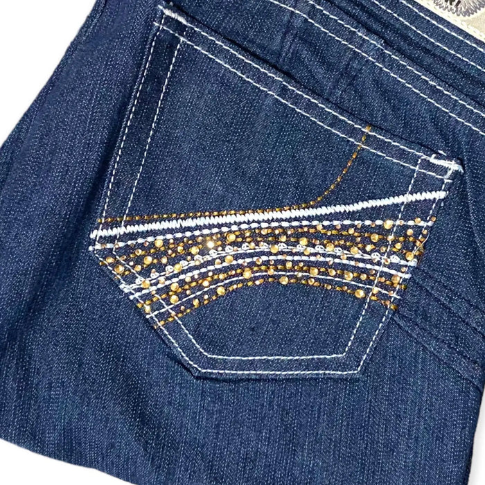 Embroidered Long Blue Jean Shorts
