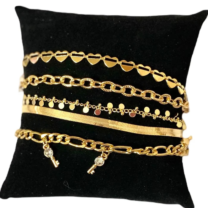 Enchanting Gold Stackable Anklet Set of 5