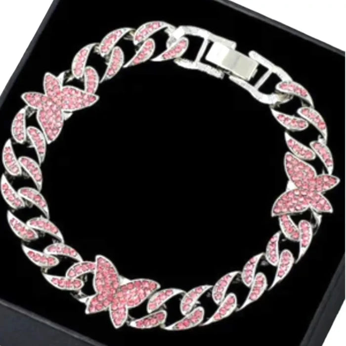 Enchanting Pink Crystal Butterfly Anklet - Wild Time Fashion