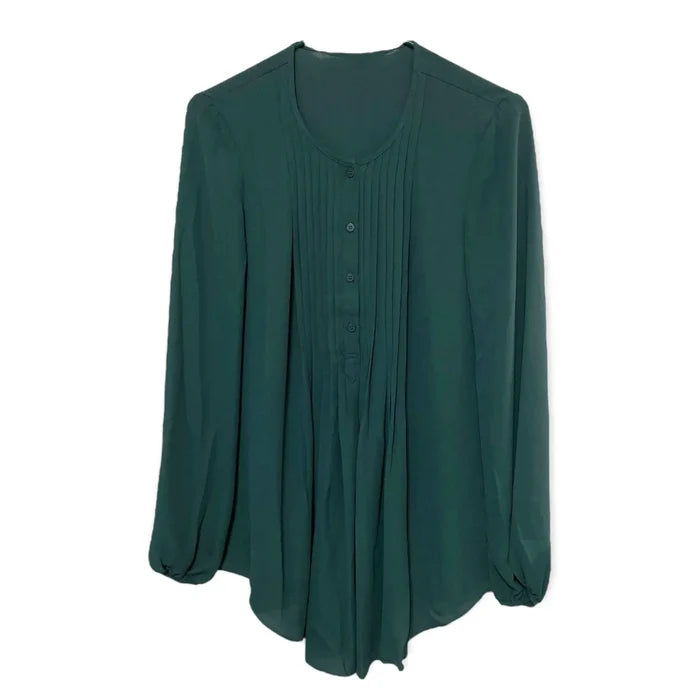 Evergreen Button Down Pleated Blouse - Wild Time Fashion