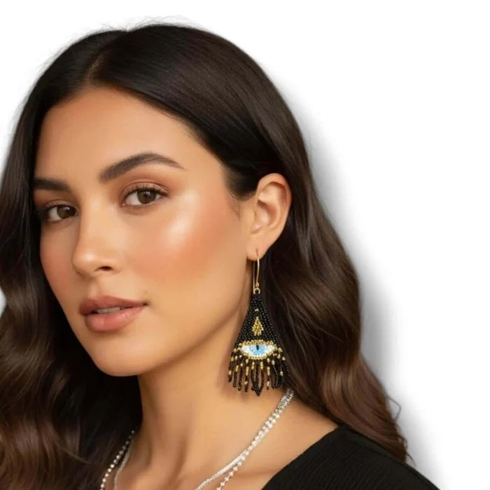 Evil Eye Fringe Dangle Earrings - Women’s Earrings