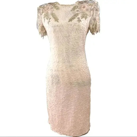 Exquisite Short Sleeve Pink Sequin Floral Dress by Scala - Wild Time Fashion