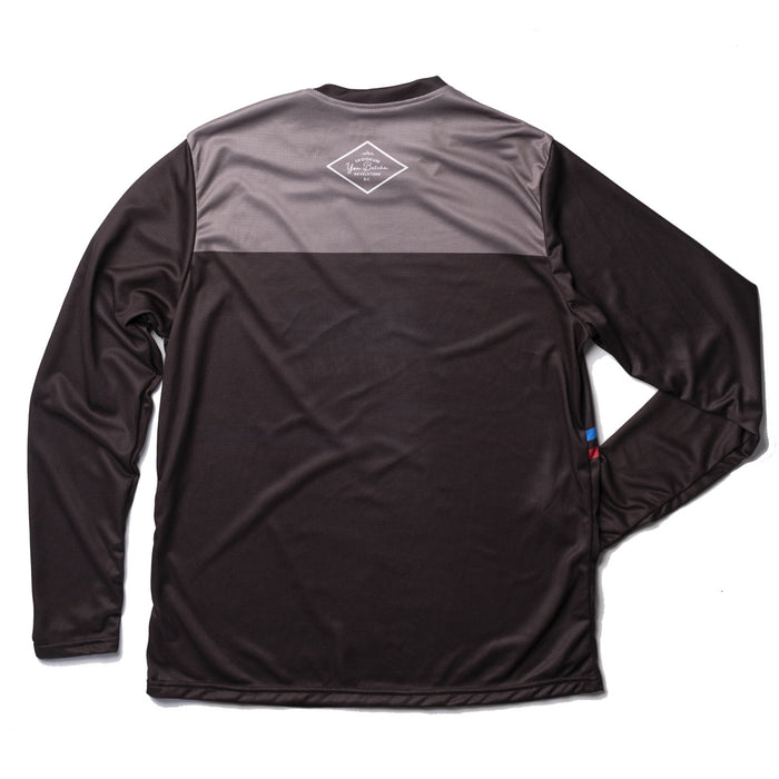 Long-sleeve shirt with a gray and black design on a white background