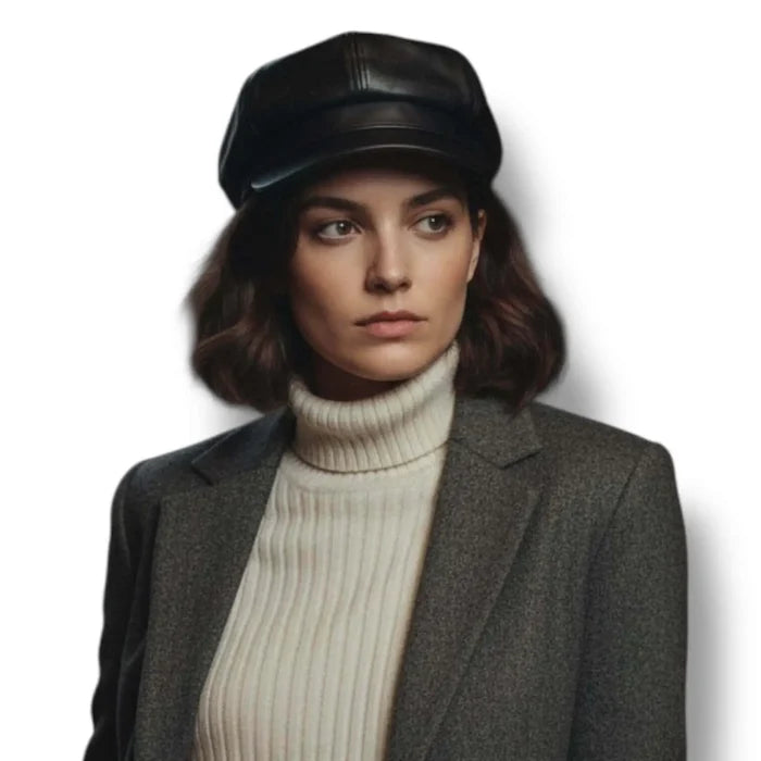 Woman Faux Leather Retro Newsboy Cap black Newsboy Cap one size