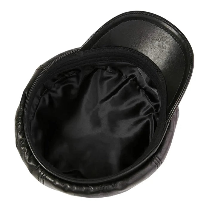 upside down lined Faux Leather Retro Newsboy Cap black one size