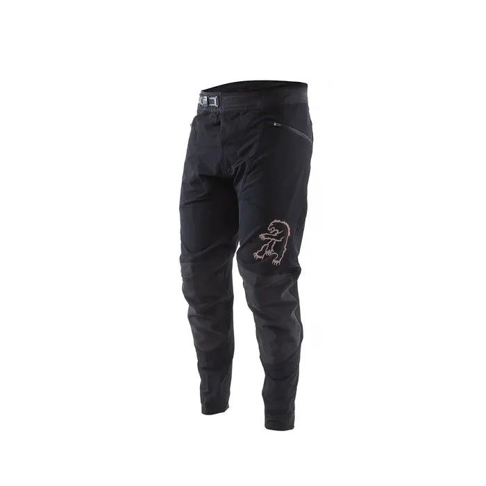 Black pants with a logo on a white background