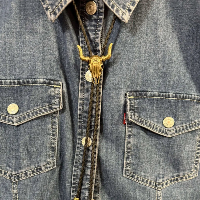 Festival Gold Steer Skull Western Bolo Tie  braided faux-leather rope. Unisex / Western  / One Size