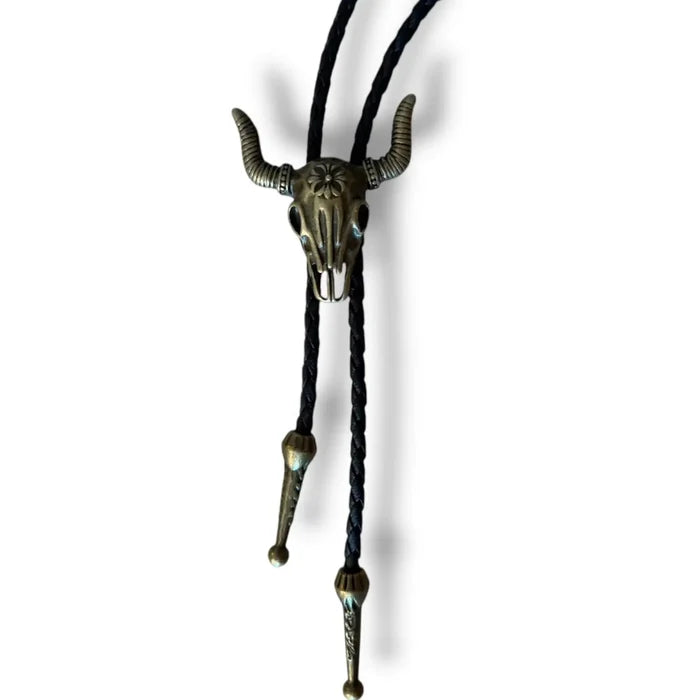 Festival Gold Steer Skull Western Bolo Tie  braided faux-leather rope. Unisex / Western  / One Size