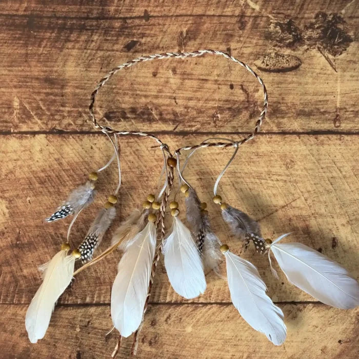 Feather Leather Beaded Long Headband Boho Western Festival head band
