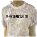 Festival White Burnout Graphic Tee -Model wearing white burnout graphic tee with festival lettering