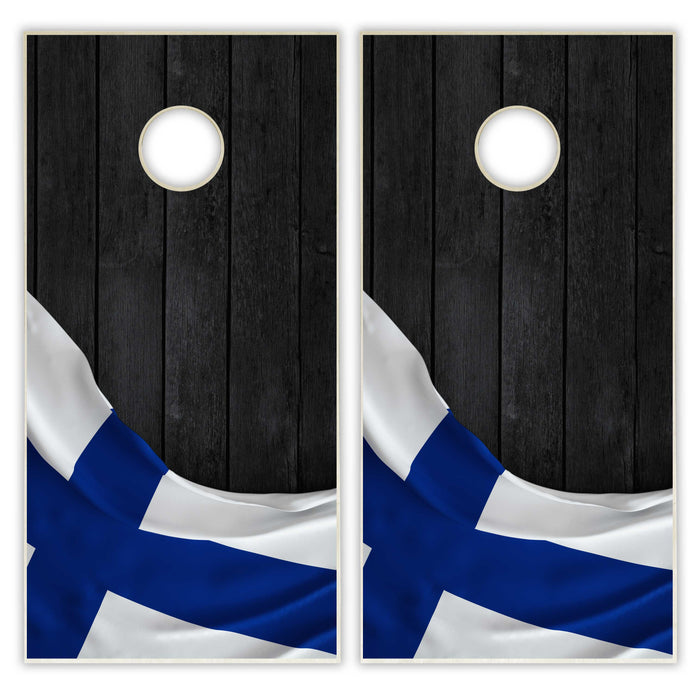 Finland Flag Cornhole Set - Black Wood
