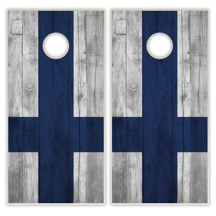 Finland Flag Cornhole Set - Distressed Wood