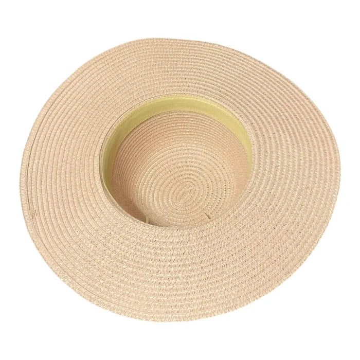 Floppy wide brim straw sun hat with black ribbon band, sustainable braided straw, boho chic summer fashion.