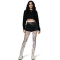 White Floral cut out fishnet tights with rose vine detail, diamond mesh panels and high-waist stretch fit / one size