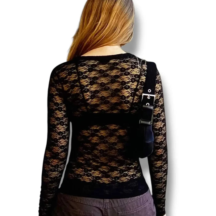 Floral Lace Sheer Long Sleeve Top