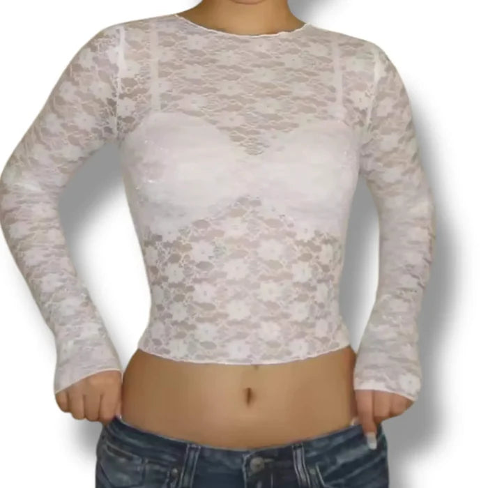 Floral Lace Sheer Long Sleeve Top