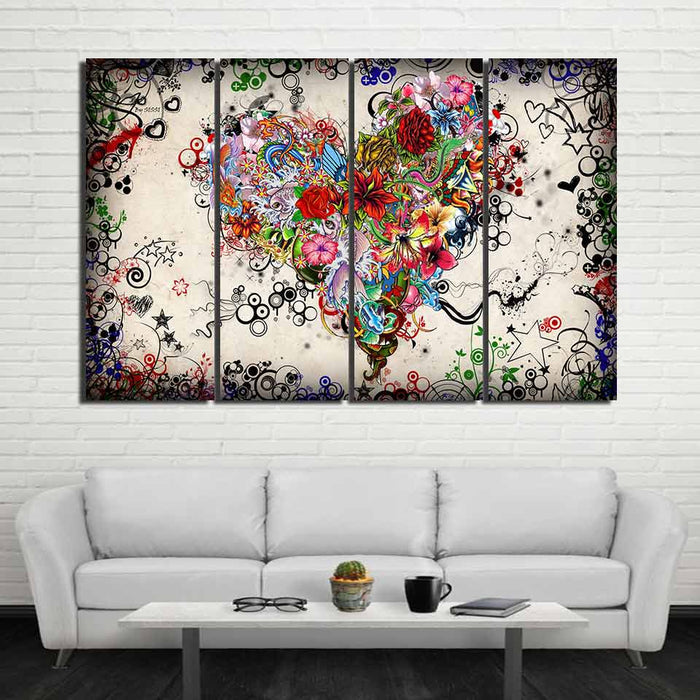 Flower love heart romance wall art canvas printing - BlueArtDecor