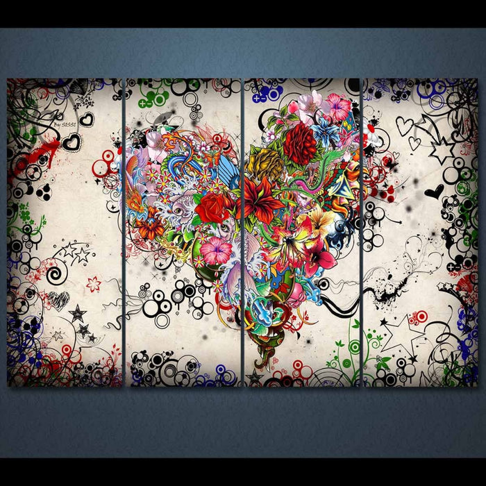 Flower love heart romance wall art canvas printing - BlueArtDecor