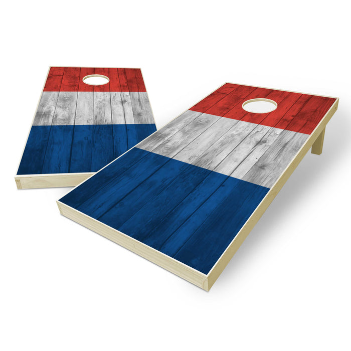 France Flag Cornhole Set - Distressed Wood
