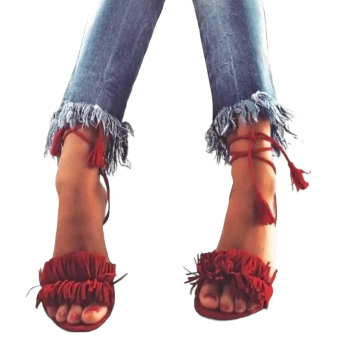 Fringe Ankle Wrap Sandals - Wild Time Fashion