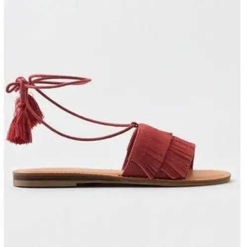 Women's Flat Fringed Ankle Lace Up Gladiator Sandals