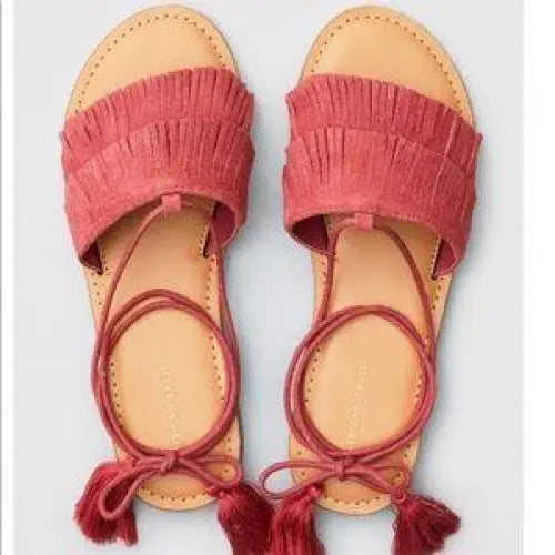 Women's Flat Fringed Ankle Lace Up Gladiator Sandals