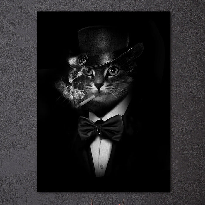 Gentleman Cat Smoking Wall Art Decor Canvas Printing - BlueArtDecor