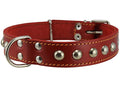 Genuine 1" Wide Thick Leather Studded Dog Collar. Fits 14"-17" Neck, Medium Breeds.
