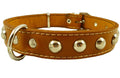 Genuine 1" Wide Thick Leather Studded Dog Collar. Fits 14"-17" Neck, Medium Breeds.