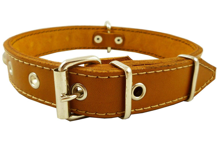 Genuine 1" Wide Thick Leather Studded Dog Collar. Fits 14"-17" Neck, Medium Breeds.