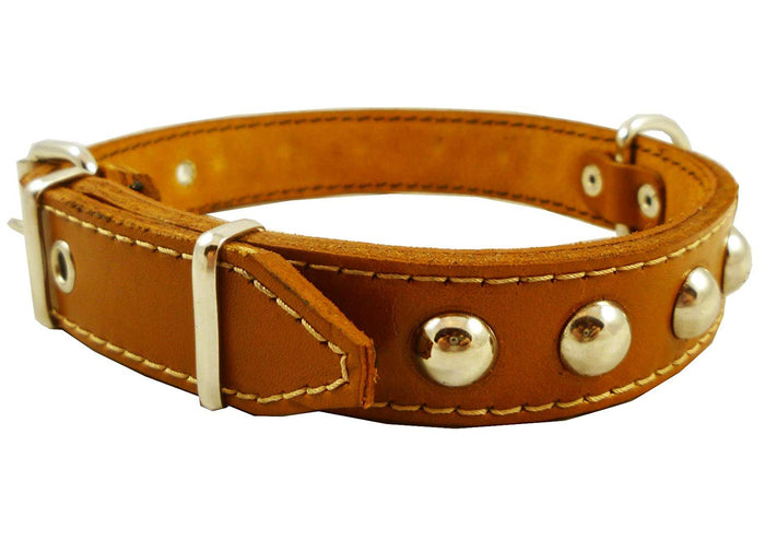 Genuine 1" Wide Thick Leather Studded Dog Collar. Fits 14"-17" Neck, Medium Breeds.