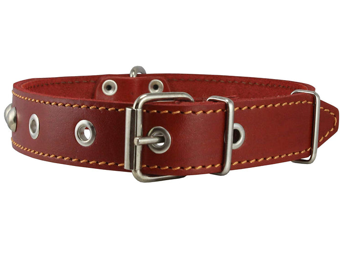 Genuine 1" Wide Thick Leather Studded Dog Collar. Fits 14"-17" Neck, Medium Breeds.