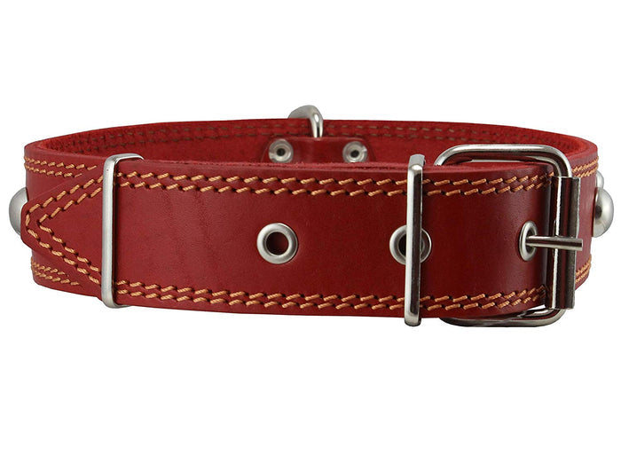 Genuine 1.6" Wide Leather Studded Dog Collar Fits 19"-23" Neck Large Breeds Rottweiler, Pit Bull