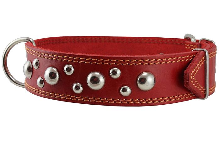 Genuine 1.6" Wide Leather Studded Dog Collar Fits 19"-23" Neck Large Breeds Rottweiler, Pit Bull