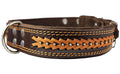 Genuine Leather Braided Studded Dog Collar, Brown 1.75" Wide. Fits 22"-27" Neck.