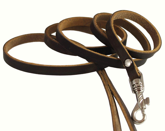 Genuine Leather Classic Dog Leash, 4' Long, 3/8" Wide, Puppies, XSmall Breeds