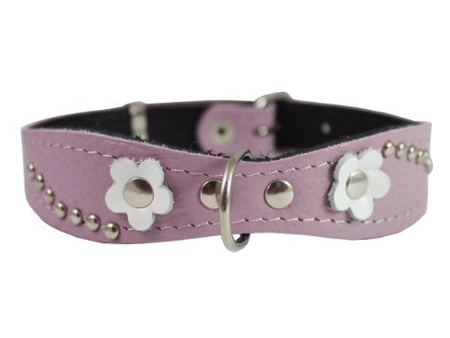 Genuine leather Designer Dog Collar 14.5"x1" with Studs, Daisy, and Rhinestone