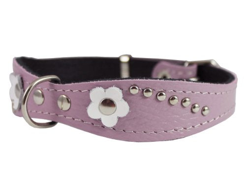 Genuine leather Designer Dog Collar 14.5"x1" with Studs, Daisy, and Rhinestone
