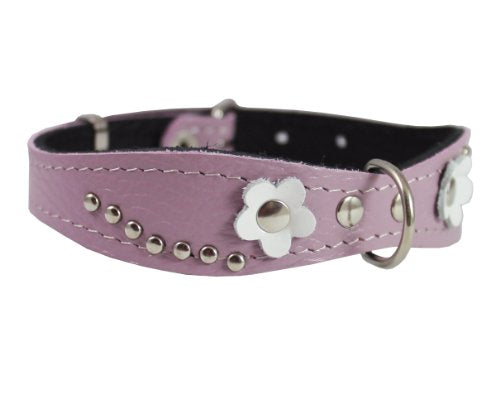 Genuine leather Designer Dog Collar 14.5"x1" with Studs, Daisy, and Rhinestone
