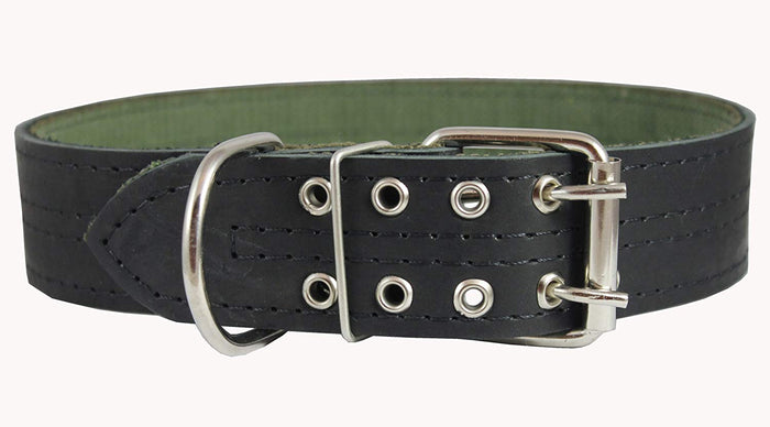 Genuine Leather Dog Collar, Padded, Black 1.75" Wide. Fits 23"-27" neck size Great Dane Mastiff