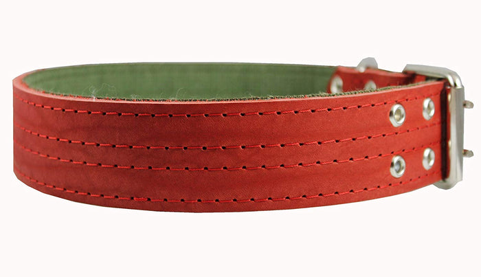 Genuine Leather Dog Collar, Padded, Red 1.75" Wide. Fits 23"-27" neck size Great Dane Mastiff
