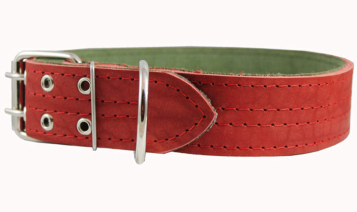 Genuine Leather Dog Collar, Padded, Red 1.75" Wide. Fits 23"-27" neck size Great Dane Mastiff