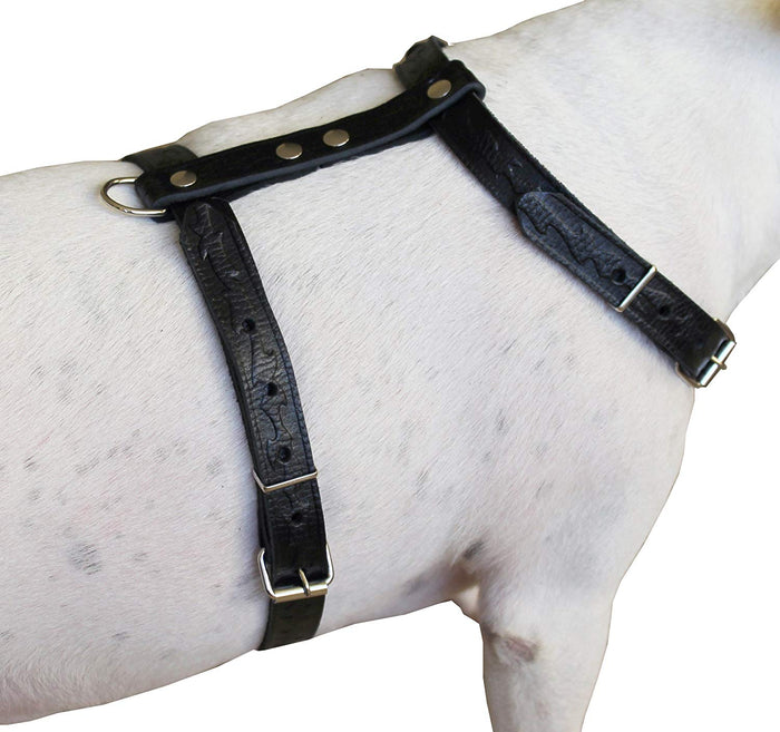 Genuine Tooled Leather Dog Harness Medium. 22"-30" Chest, 3/4" Wide Straps