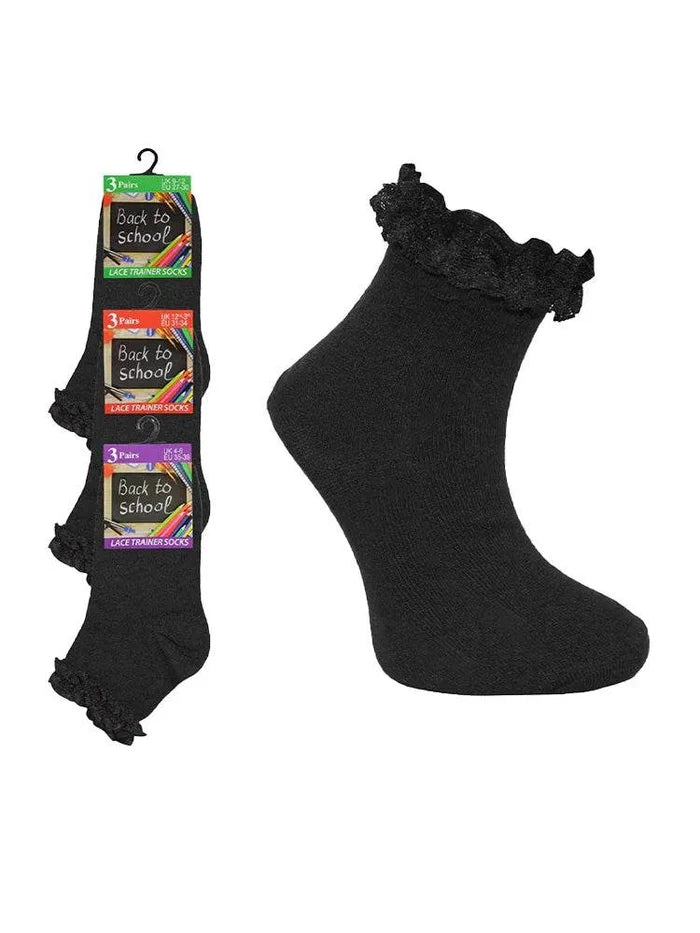Girls Ankle Frill Socks Pack of 3 - thefancydress.co.uk