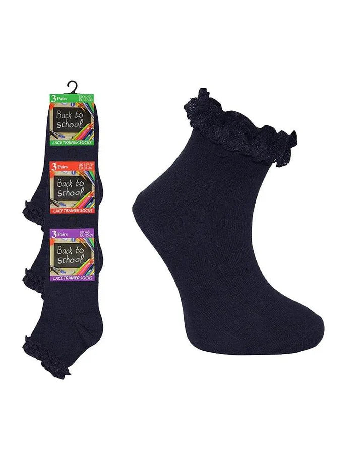 Girls Ankle Frill Socks Pack of 3 - thefancydress.co.uk