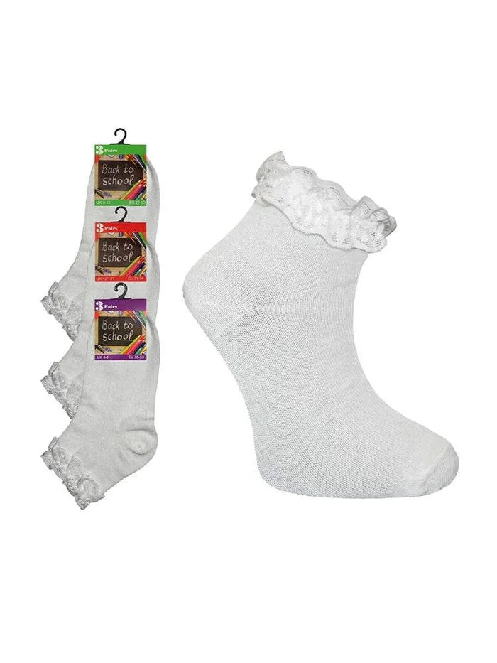 Girls Ankle Frill Socks Pack of 3 - thefancydress.co.uk