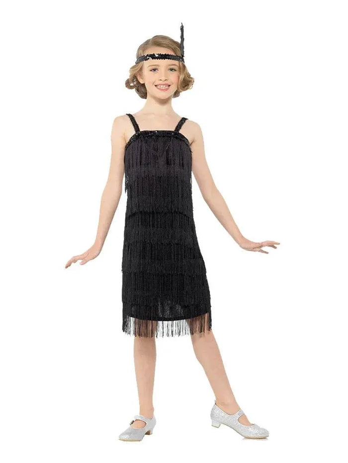 Girls Black Flapper Dress - thefancydress.co.uk