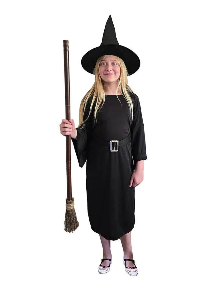 Girls Black Witch Costume With Hat - thefancydress.co.uk